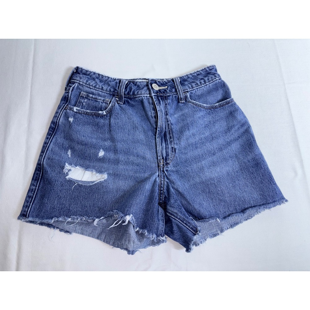 Hollister Ultra High-Rise 90s Short W27 inch Blue Excellent Distressed Raw Hem